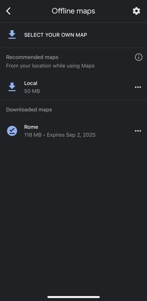 Offline maps page showing your downloaded map