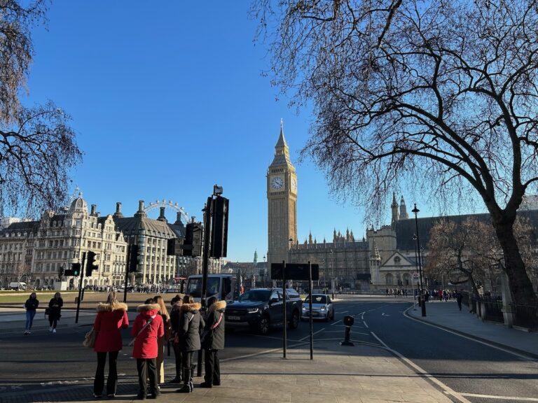 Photo of London Street with Big Ben in the distance.